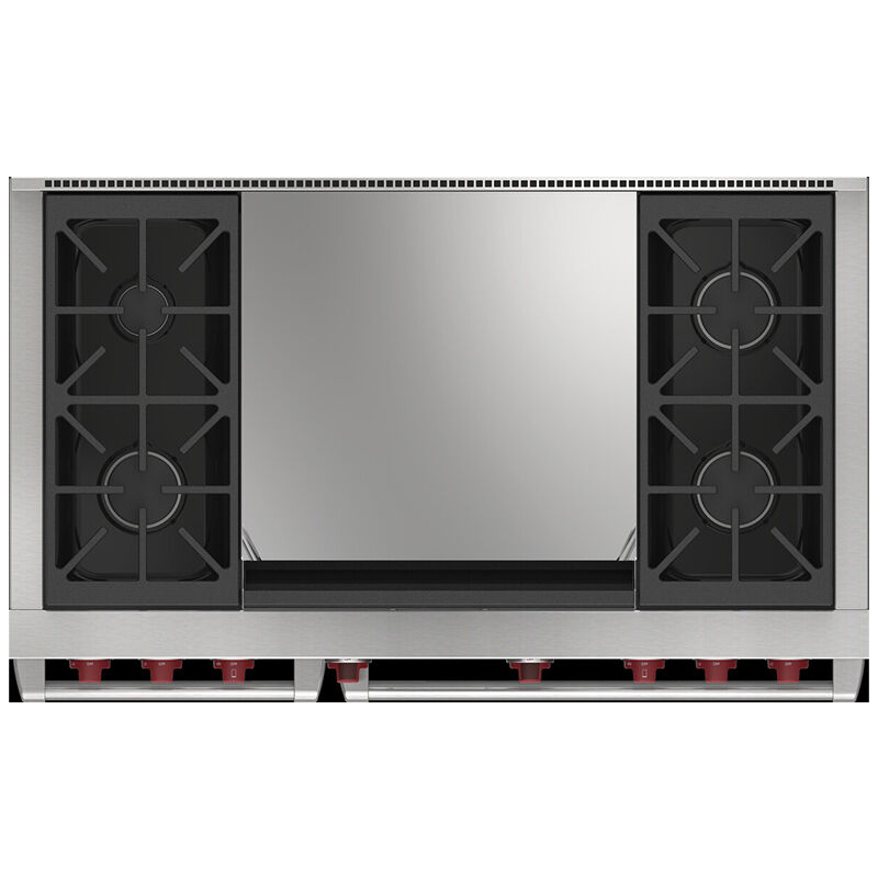 Wolf 48 in. 7.8 cu. ft. Smart Dual Convection Double Oven Dual Fuel Range with 4 Sealed Burners & Griddle - Stainless Steel, , hires