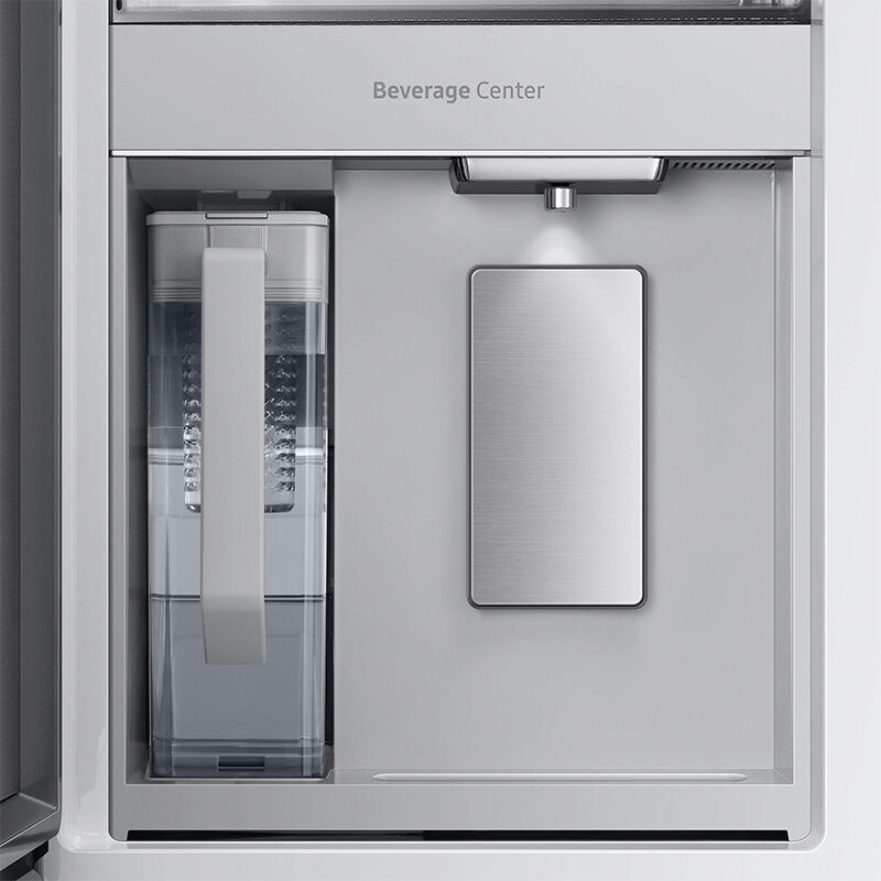 Samsung Bespoke 36 in. 28.8 cu. ft. Smart 4-Door French Door Refrigerator with Beverage Center & Internal Water Dispenser - Morning Blue / White Glass, Morning Blue, hires