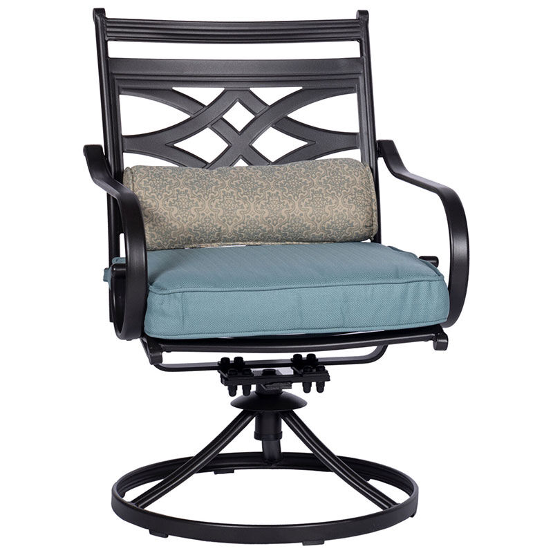 Hanover Montclair 3-Piece Bistro Dining Set in Ocean Blue with 2 Swivel Rockers and a 27-In.Square Table - Ocean Blue/Brown, , hires