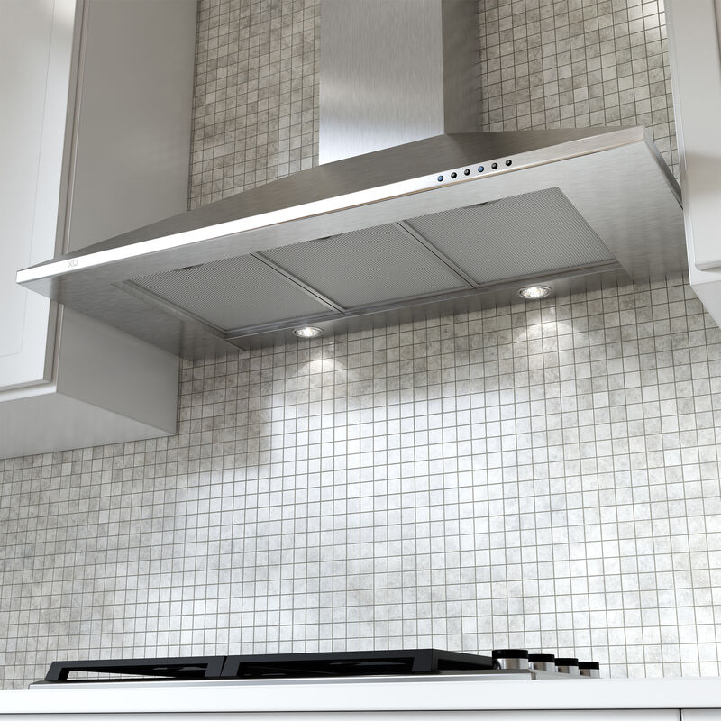 XO 36 in. Chimney Style Range Hood with 3 Speed Settings, 600 CFM, Convertible Venting & 2 LED Lights - White, White, hires