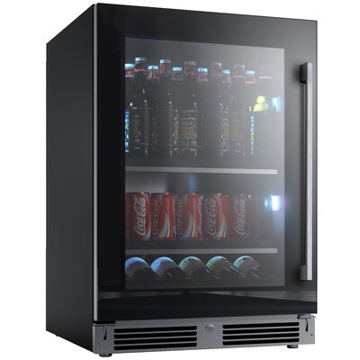 XO 24 in. Built-In/Freestanding 5.7 cu. ft. Compact Beverage Center with Adjustable Shelves & Digital Control - Black Glass | XOU24BCGBL