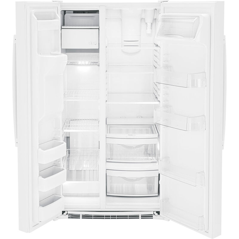 GE 36 in. 25.3 cu. ft. Side by Side Refrigerator with Ice & Water Dispenser - White, White, hires