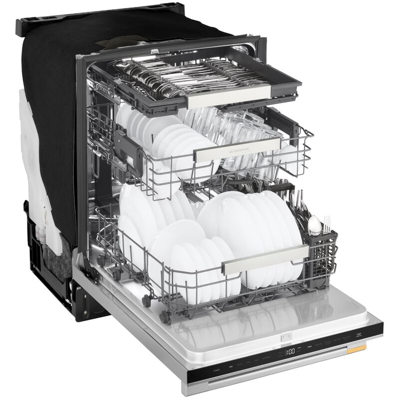 LG SIGNATURE 24 in. Top Control Flush-Mount Smart Dishwasher with 39 dBA Sound Level, 3rd-Rack & Dynamic Heat Dry with AOD - PrintProof Stainless Steel, , hires