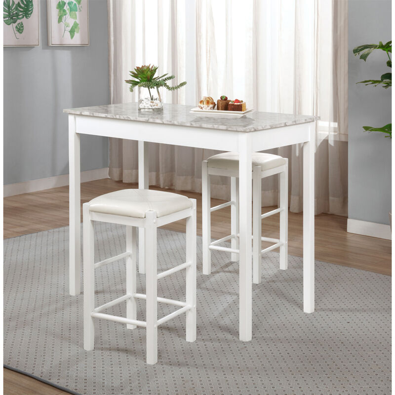 Asher 42" Three Piece Tavern Set with Faux Marble Top-White, , hires