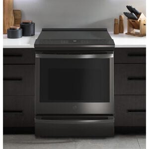 GE Profile 30 in. 5.3 cu. ft. Smart Air Fry True European Convection Slide-In Electric Range with Smoothtop Burners - Black Stainless, , hires