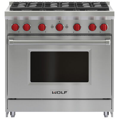 Wolf 36 in. 5.5 cu. ft. Standard Convection Gas Range with 6 Sealed Burners - Stainless Steel | GR366LP