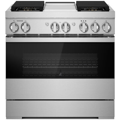 JennAir Noir Series 36 in. 5.1 cu. ft. Smart True European Convection Dual Fuel Range with 4 Sealed Burners & Griddle - Stainless Steel | JDRP536HM