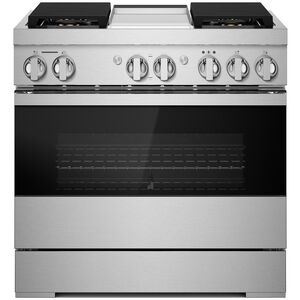 JennAir Noir Series 36 in. 5.1 cu. ft. Smart Convection Oven Freestanding Dual Fuel Range with 4 Sealed Burners & Griddle - Stainless Steel, , hires
