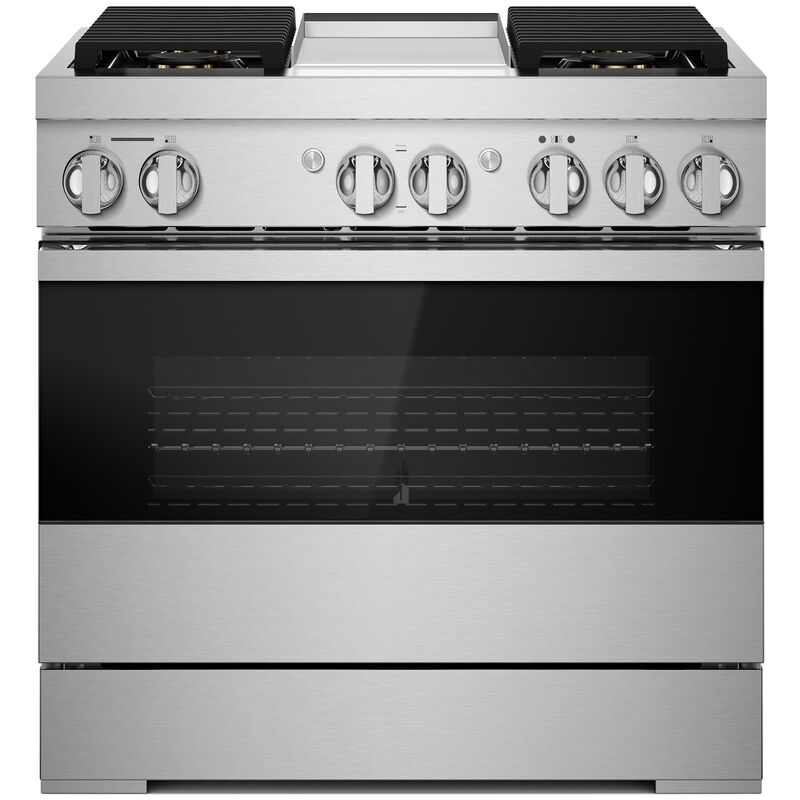 JennAir Noir Series 36 in. 5.1 cu. ft. Smart True European Convection Dual Fuel Range with 4 Sealed Burners & Griddle - Stainless Steel, , hires