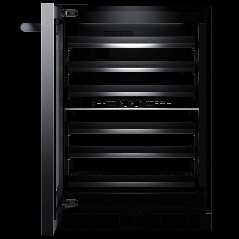 JennAir Rise 24 in. Undercounter Wine Cooler with Wood Racks, Dual Temperature Zones & 45 Bottle Capacity - Stainless Steel, , hires