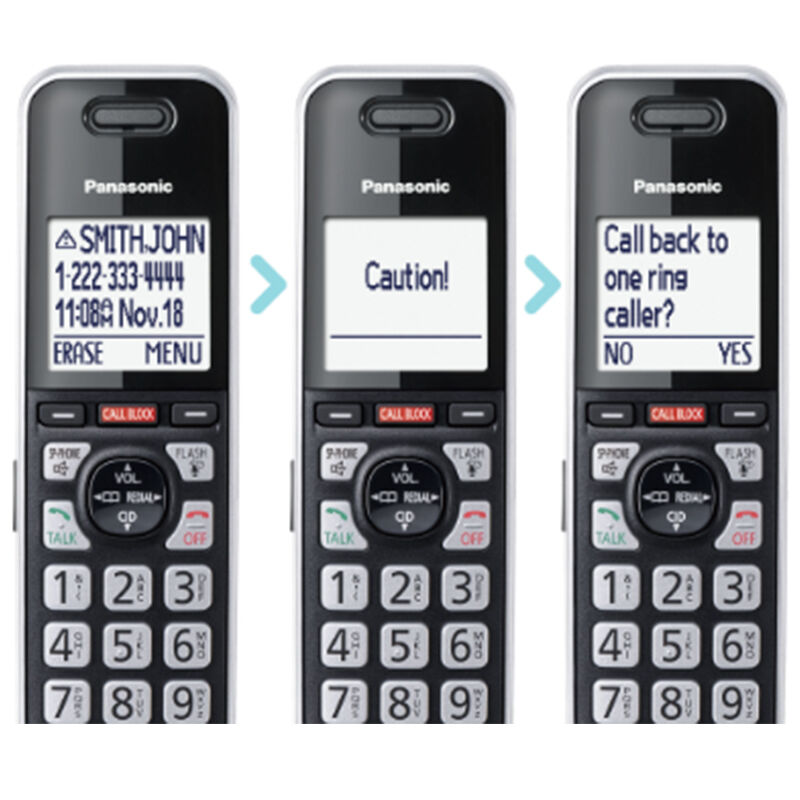 Panasonic Cordless Phone with Advanced Call Block, One-Ring Scam Alert, and 2-Way Recording with Answering Machine, 3 Handsets - Black, , hires