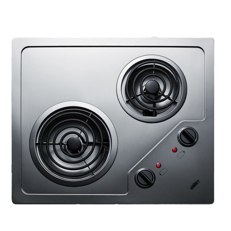 Summit 21 in. 2-Burner Electric Cooktop - Stainless Steel, , hires