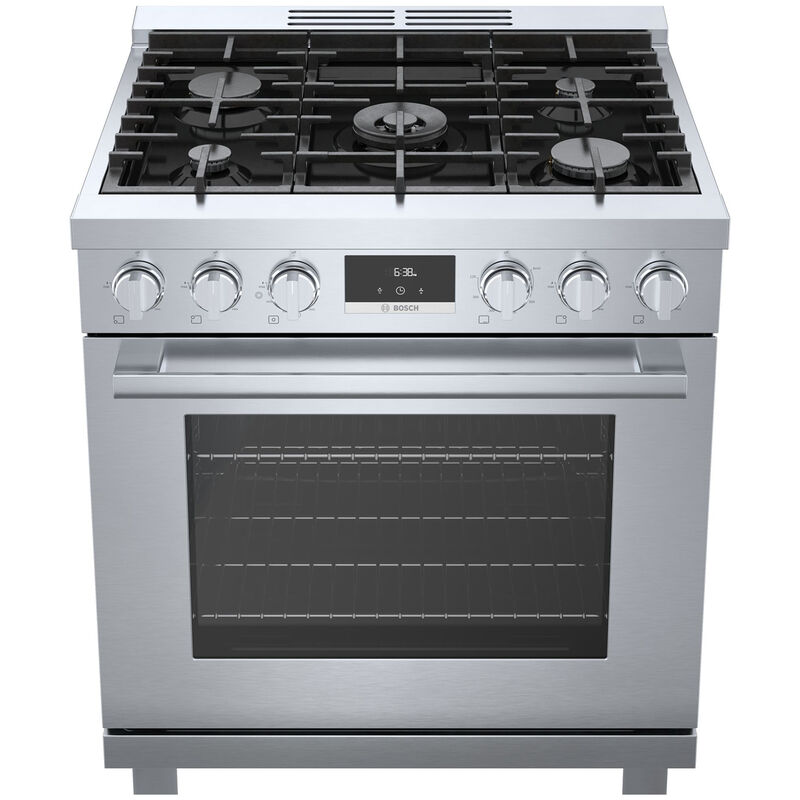 Bosch 800 Series 30 in. 3.9 cu. ft. True European Convection Dual Fuel Range with 5 Sealed Burners - Stainless Steel, , hires