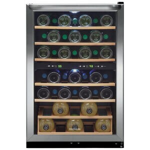 Frigidaire 22 in. Freestanding Wine Cooler with Wood Racks, Dual Temperature Zones & 45 Bottle Capacity - Stainless Steel, , hires