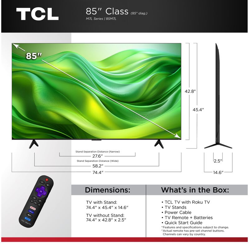 TCL - 85" Class M7L Mini-LED 4K UHD Smart Roku TV, , hires