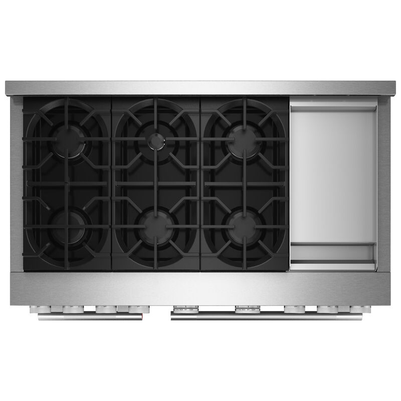 KitchenAid Commercial-Style 48 in. 6.3 cu. ft. Air-Fry True European Convection Double Oven Gas Range with 6 Sealed Burners & Griddle - Stainless Steel, , hires