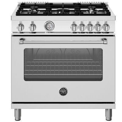 Bertazzoni Master Series 36 in. 5.9 cu. ft. Convection Oven Freestanding Natural Gas Range with 5 Sealed Burners - Stainless Steel | MAS365GASXV
