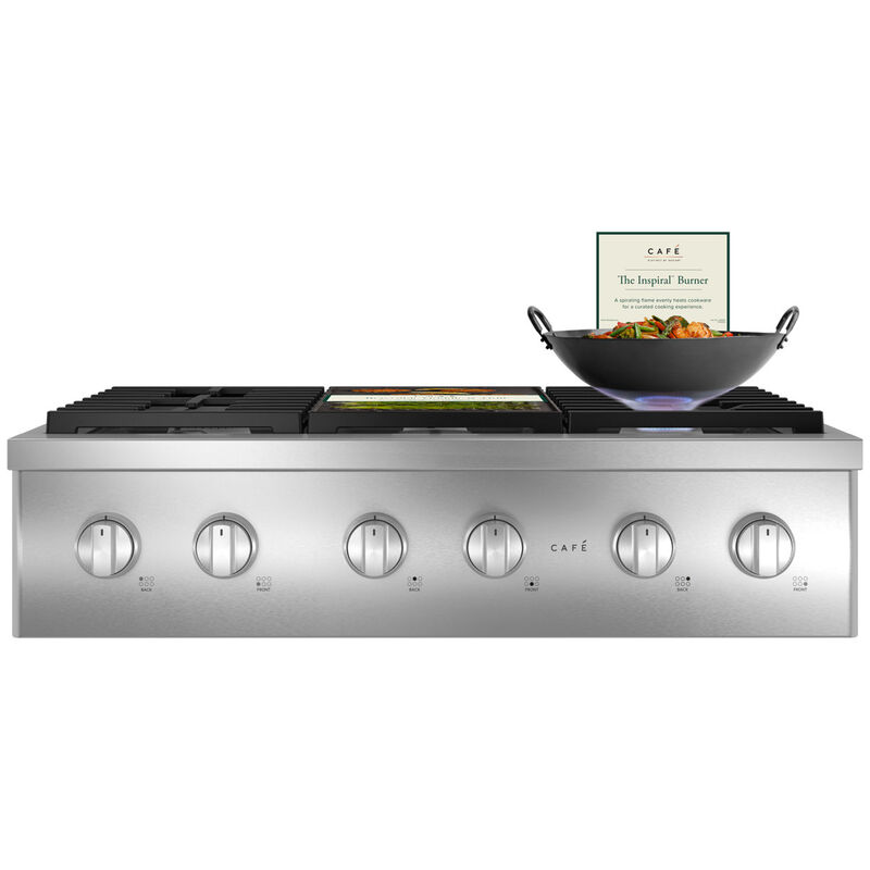 Cafe Commercial-Style 36 in. 6-Burner Natural Gas Rangetop with Simmer & Power Burners - Stainless Steel, Stainless Steel, hires