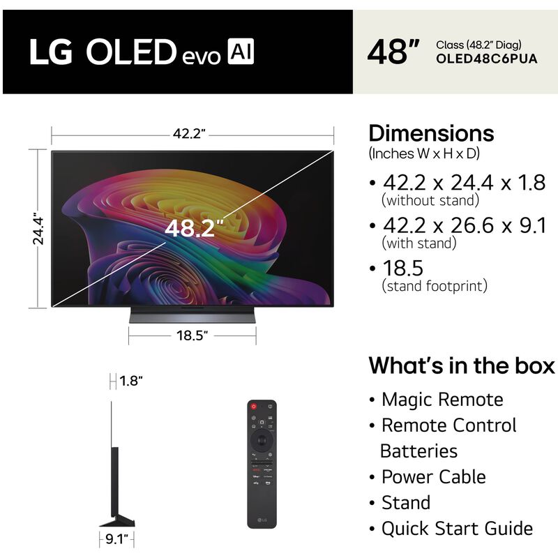 LG - 48" Class C6 Series OLED evo AI 4K UHD Smart webOS TV, , hires