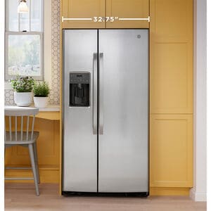 GE 33 in. 23.0 cu. ft. Energy Star Side-by-Side Refrigerator with External Ice & Water Dispenser - White, White, hires