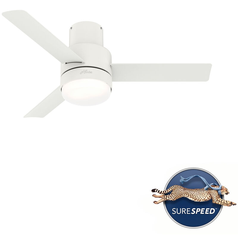 Hunter Casablanca 44 in. Gilmour Low Profile Damp Rated Ceiling Fan with LED Light Kit and Handheld Remote - Matte White, Matte White, hires