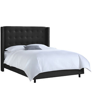 Skyline Full Nail Button Tufted Wingback Bed in Linen - Black, Black, hires