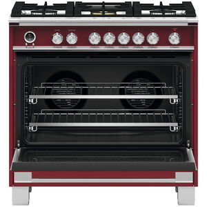 Fisher & Paykel Series 9 Classic 36 in. 4.9 cu. ft. True European Convection Dual Fuel Range with 5 Sealed Burners - Red, , hires