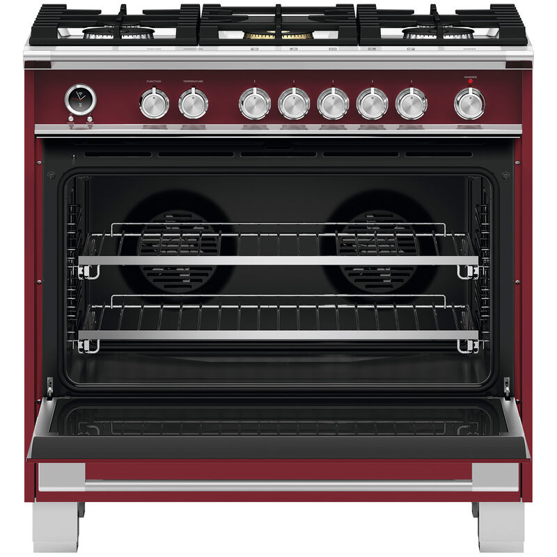 Fisher & Paykel Series 9 Classic 36 in. 4.9 cu. ft. True European Convection Dual Fuel Range with 5 Sealed Burners - Red, , hires
