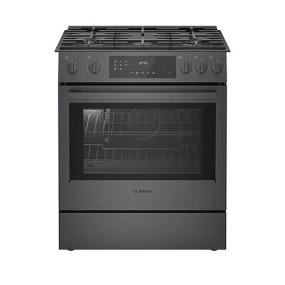 Bosch 30 in. 4.8 cu. ft. Convection Oven Slide-In Gas Range with 5 Sealed Burners - Black Stainless | HGI8046UC