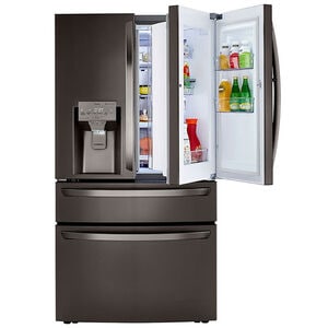 LG 36 in. 29.5 cu. ft. Smart 4-Door French Door Refrigerator with External Ice & Water Dispenser- Black Stainless Steel, Black Stainless, hires