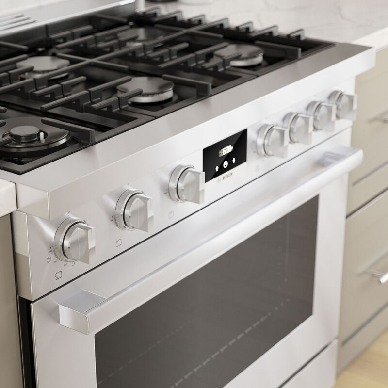 Bosch 800 Series 36 in. 3.7 cu. ft. True European Convection Dual Fuel Range with 6 Sealed Burners - Stainless Steel, , hires