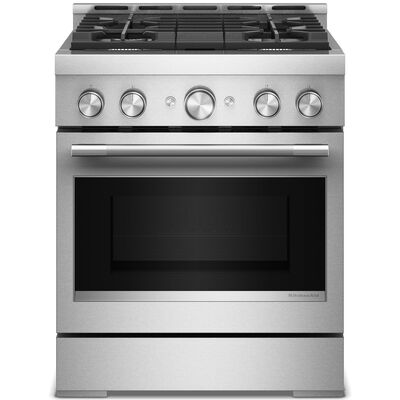 KitchenAid Commercial-Style 30 in. 4.1 cu. ft. Air-Fry True European Convection Gas Range with 4 Sealed Burners - Stainless Steel | KFGS930SSS
