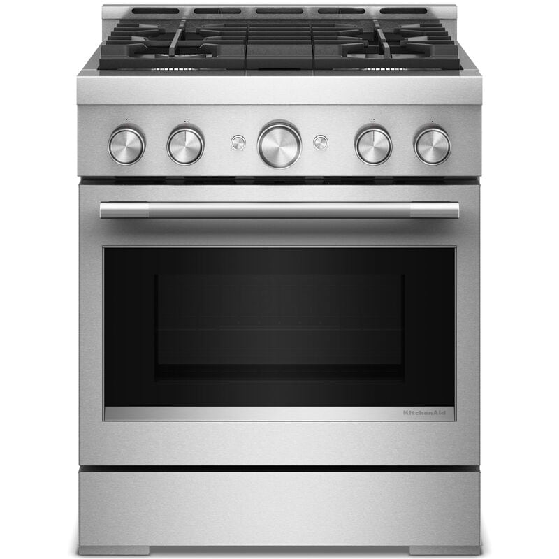 KitchenAid Commercial-Style 30 in. 4.1 cu. ft. Air-Fry True European Convection Gas Range with 4 Sealed Burners - Stainless Steel, , hires