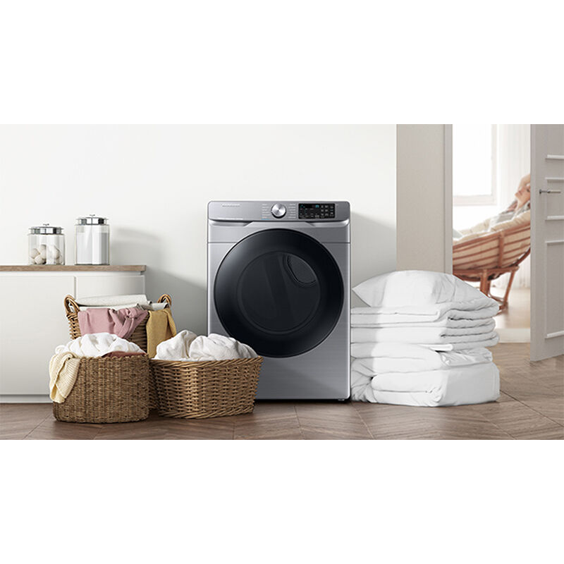 Samsung 27 in. 7.5 cu. ft. Smart Stackable Gas Dryer with Sanitize+, Steam Cycle & Sensor Dry - Platinum, Platinum, hires
