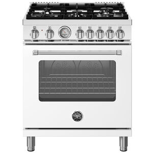 Bertazzoni Master Series 30 in. 4.7 cu. ft. Convection Oven Freestanding Natural Gas Dual Fuel Range with 5 Sealed Burners - Matte White, , hires
