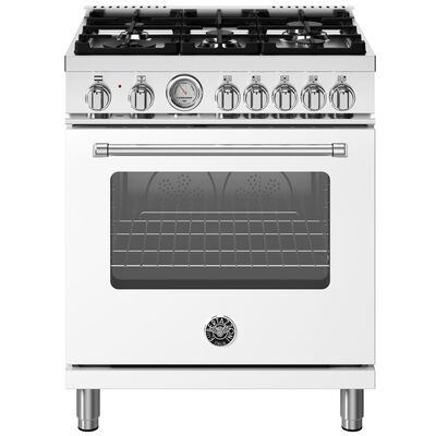 Bertazzoni Master Series 30 in. 4.7 cu. ft. Convection Oven Freestanding Natural Gas Dual Fuel Range with 5 Sealed Burners - Matte White | MAS305DFMBIV