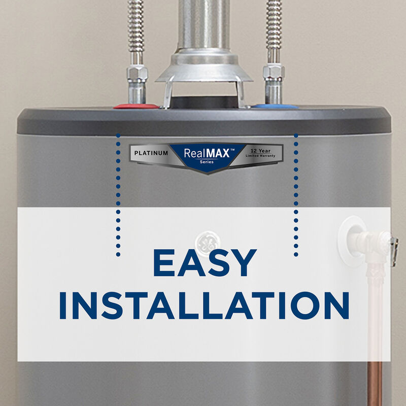 GE RealMax Platinum Natural Gas 50 Gallon Tall Water Heater with 12-Year Parts Warranty, , hires