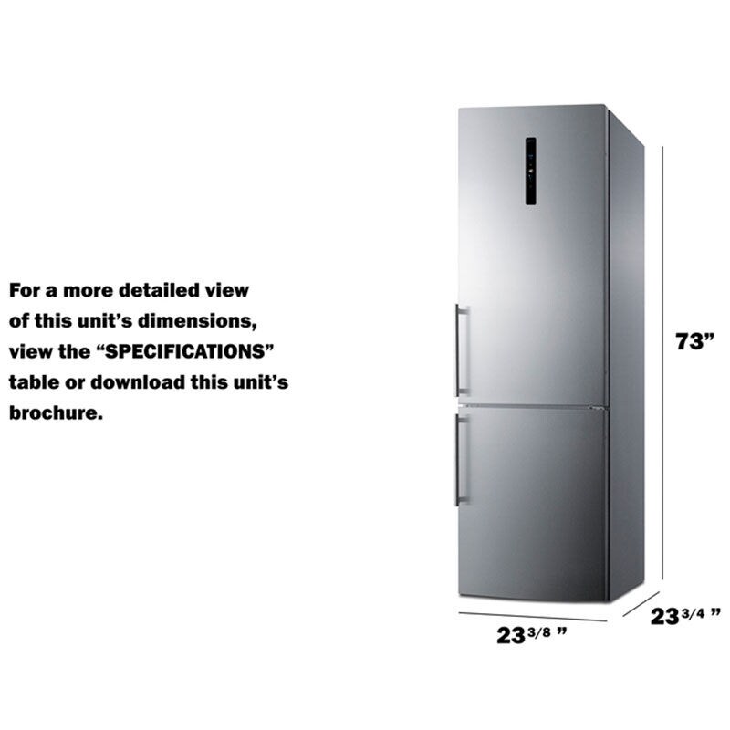 Summit 24 in. 10.6 cu. ft. Counter Depth Bottom Freezer Refrigerator - Stainless Steel, , hires