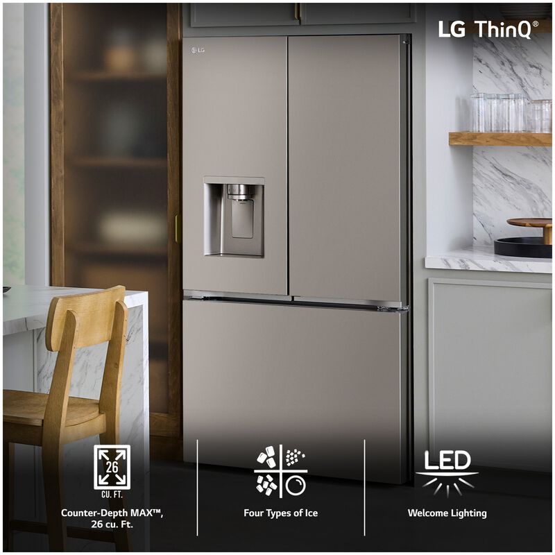 LG 36 in. 25.5 cu. ft. Smart Counter Depth French Door Refrigerator with External Ice & Water Dispenser, 4 types of Ice and Pocket Doors - PrintProof Stainless Steel, PrintProof Stainless Steel, hires