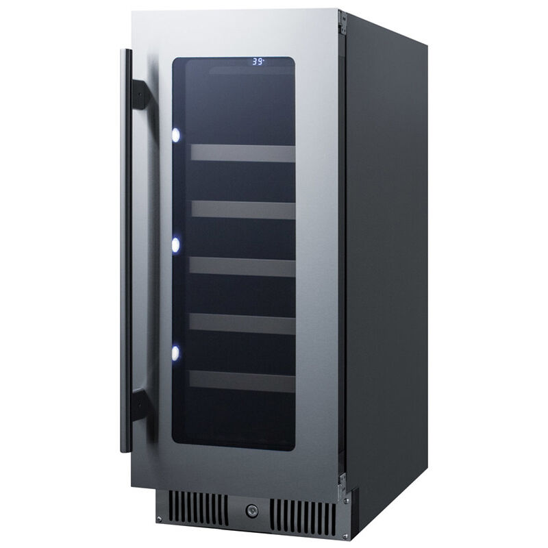 Summit Classic Collection 15 in. Undercounter Wine Cooler with Wood Racks, Single Temperature Zone & 29 Bottle Capacity - Stainless Steel, , hires