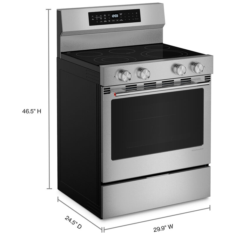 KitchenAid 30 in. 5.3 cu. ft. Smart Air-Fry True European Convection Electric Range with Radiant Burners - Fingerprint Resistant Stainless Steel, , hires