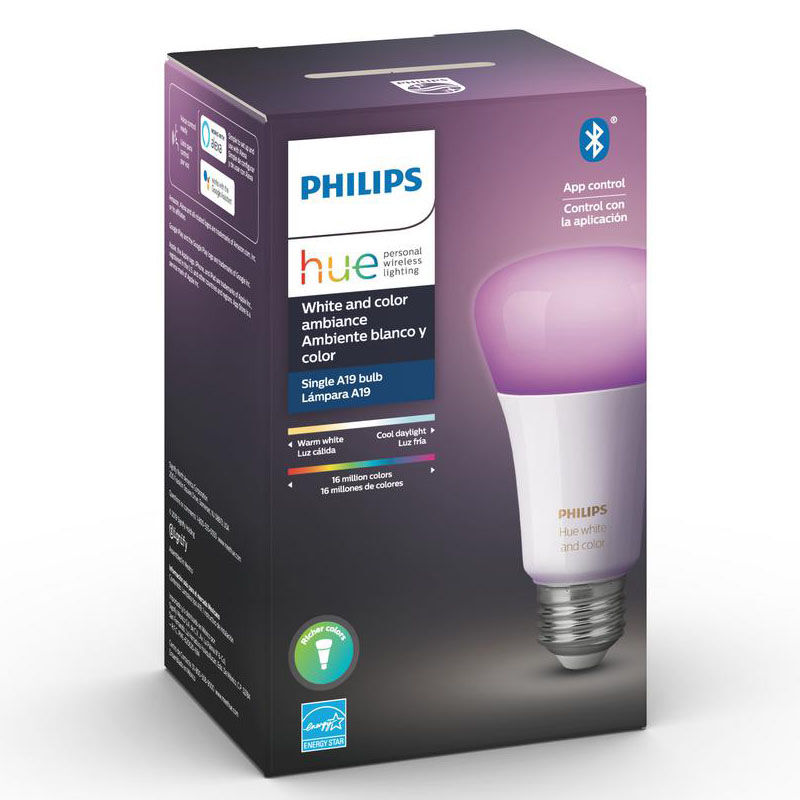 Ampoule DEL intelligente Bluetooth Hue A19, blanc et multicolore, 9,5 W de  PHILIPS HUE