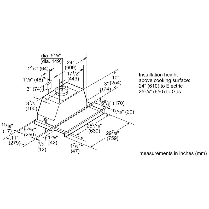 Bosch 500 Series 30 in. Convertible Slide-Out Style Range Hood with 300 CFM, 3 Fan Speeds & 2 Halogen Lights - Stainless Steel, , hires