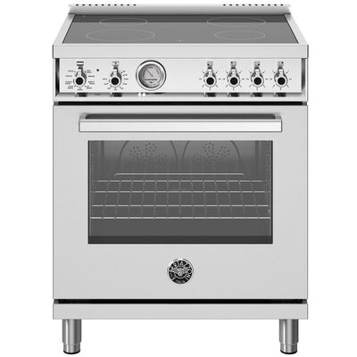 Bertazzoni Professional Series 30 in. 4.7 cu. ft. Convection Oven Freestanding Electric Range with 4 Smoothtop Burners - Stainless Steel | PRO304CEMXV