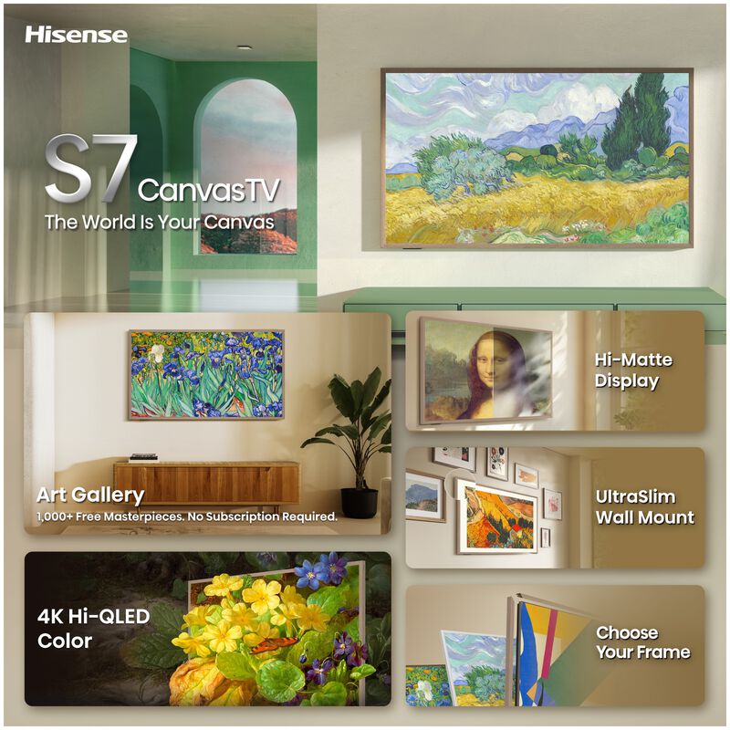Hisense - 85" Class S7 Canvas Series QLED 4K UHD Smart Google TV with Hi-Matte Display and Ultra-Slim Wall Mount, , hires