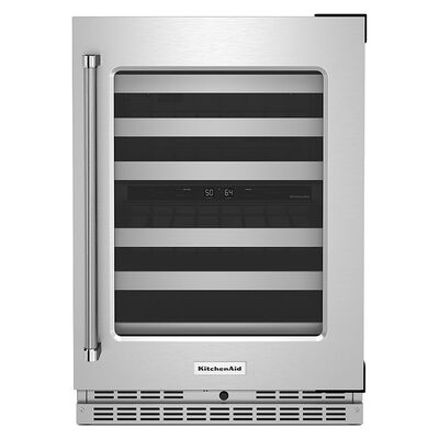 KitchenAid 24 in. Undercounter Wine Cooler with Metal Racks, Dual Temperature Zones & 46 Bottle Capacity - Stainless Steel | KUWR314KSS