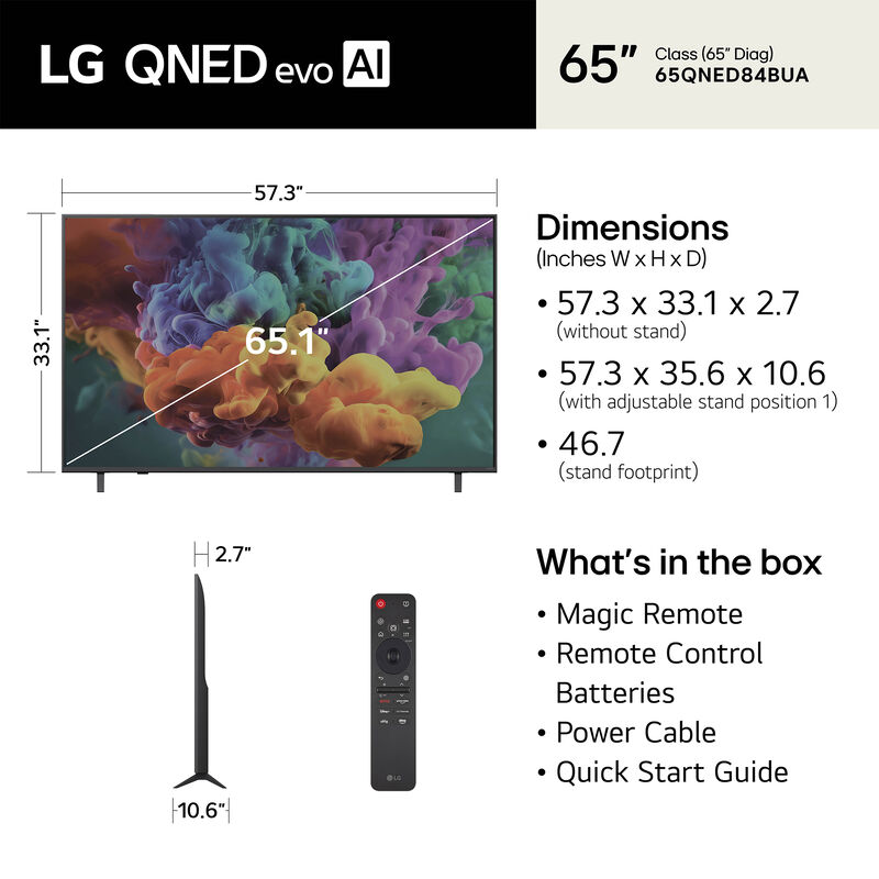 LG - 65" Class QNED84B QNED Mini-LED AI 4K UHD Smart webOS TV, , hires