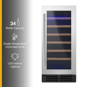 Whirlpool 15 in. Undercounter Wine Cooler with Single Zone & 34 Bottle Capacity - Stainless Steel, , hires