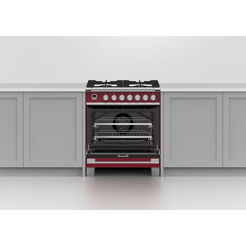Fisher & Paykel Series 9 Classic 30 in. 3.5 cu. ft. True European Convection Dual Fuel Range with 4 Sealed Burners - Red, , hires