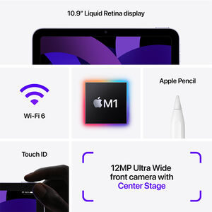 Apple iPad Air (5th Gen, 2022) 10.9" Wi-Fi + Cellular 256GB Tablet - Purple, Purple, hires